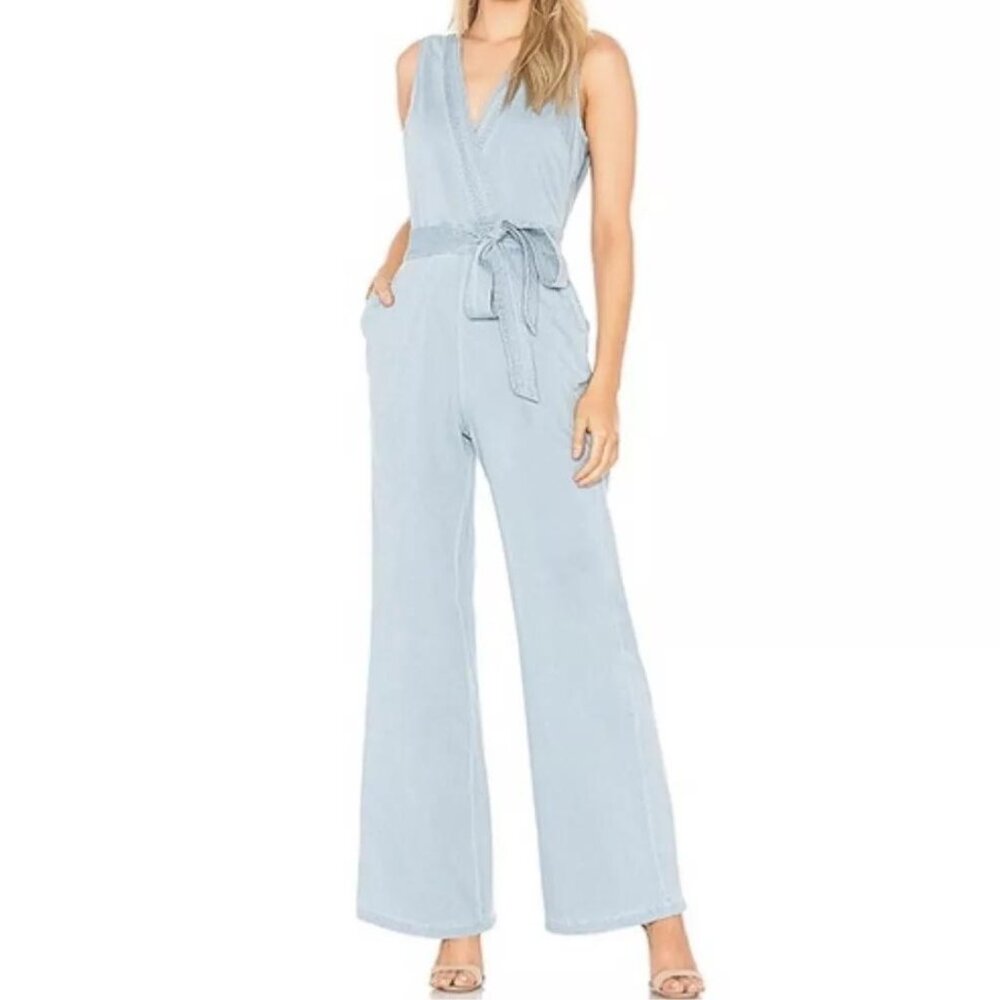 Jack by BB Dakota Suko Blue Chambray Jumpsuit Wide Leg - Picture 1 of 16